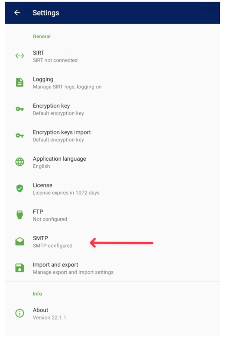Sensus - Diavaso Apps - SMTP