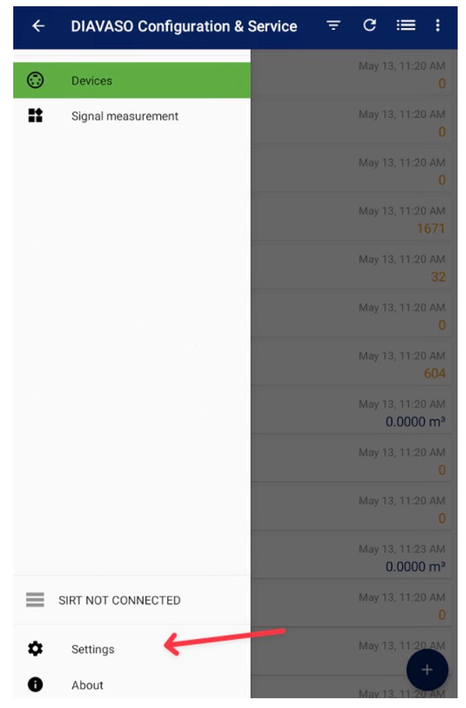 Sensus - Diavaso Apps - Select Settings